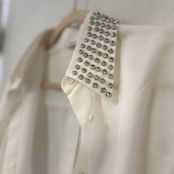 Button-Up Shirt with Detachable Rhinestone Stud Collar by Akris Punto -Sz 4- - Picture 4 of 12